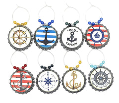 Anchor bottle cap wine charms on silver tone rings