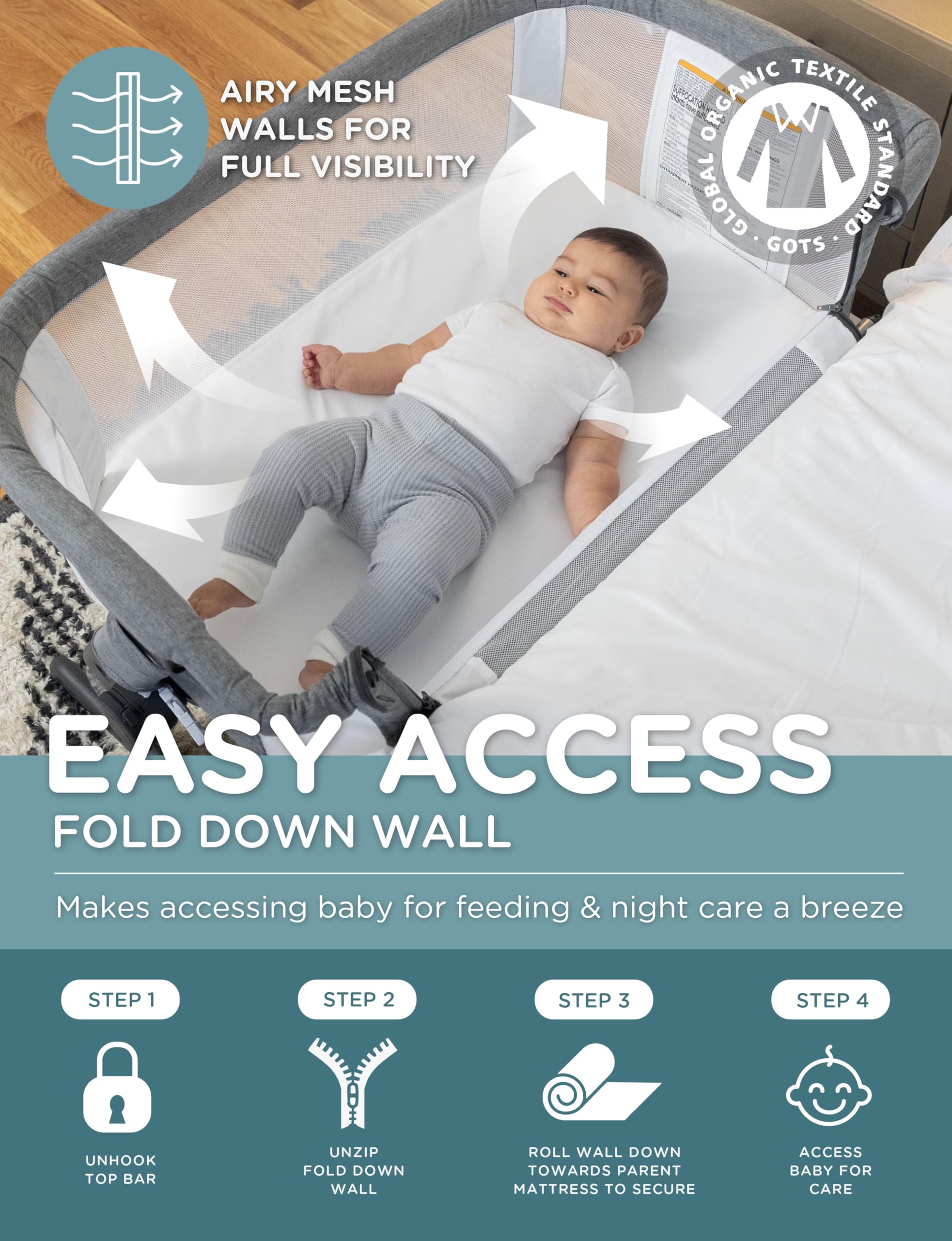 Baby Delight bedside sleeper with bottom anchors