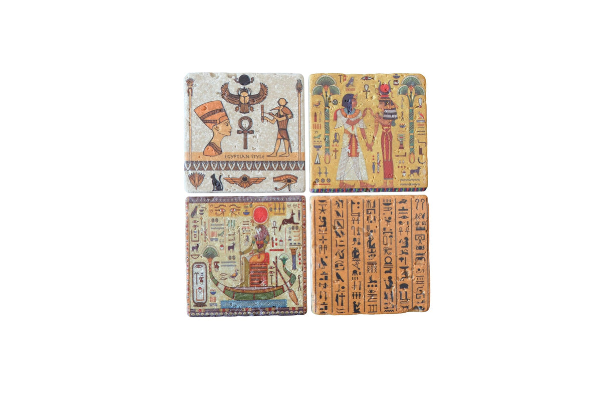 Ancient Egypt Coasters 4x4 square travertine absorbent surface