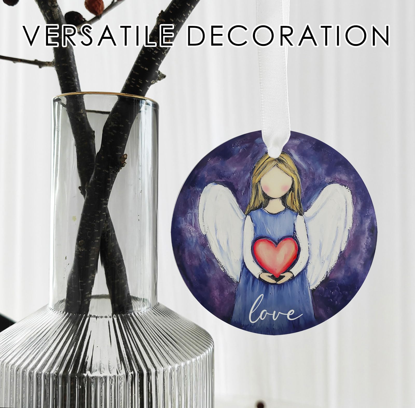 Double sided print on Love Angel Christmas Ornament 3 inches wide