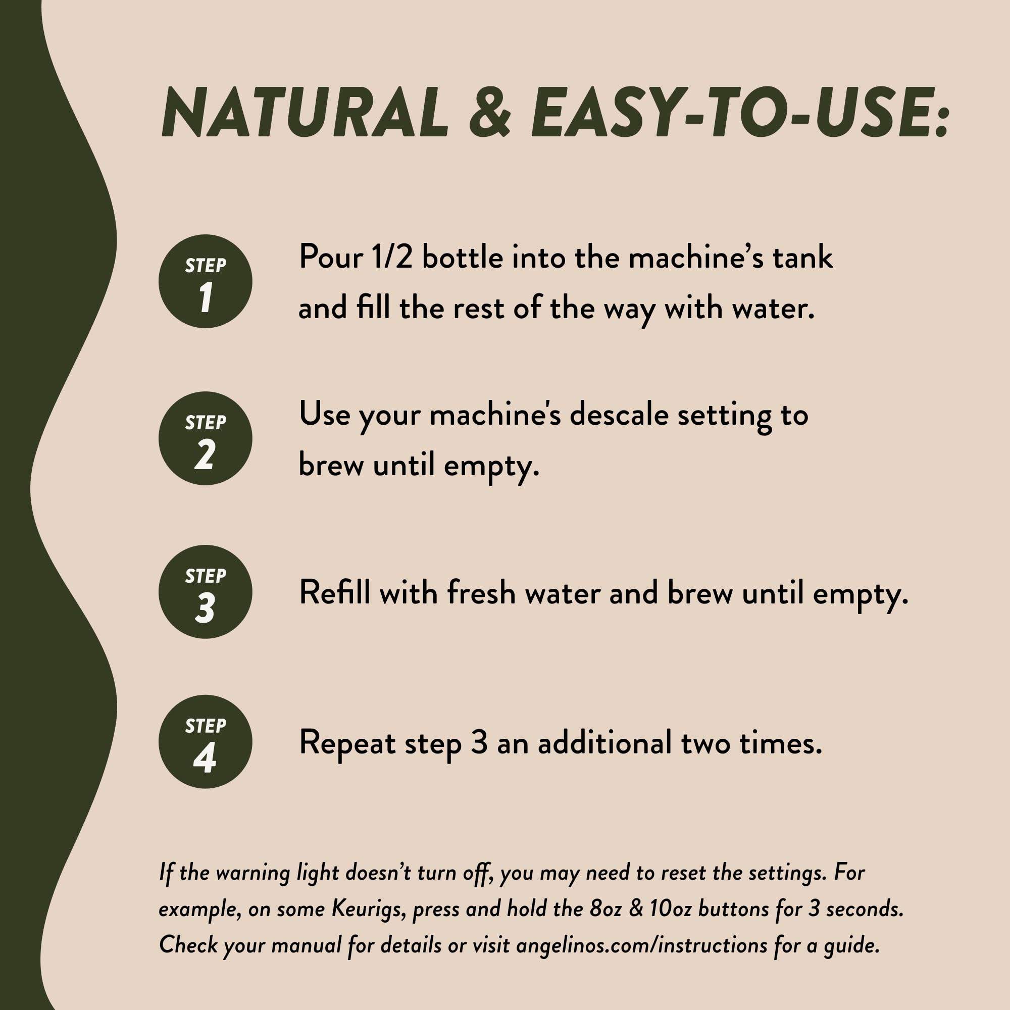 Two uses per bottle descaling kit with 4 oz per use