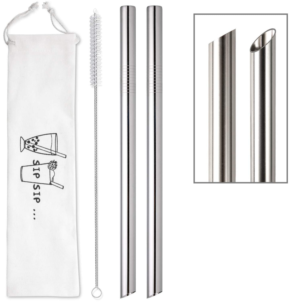 Angled tips bubble tea straws 2 pcs set with case