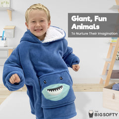 3 animal favourites design kids blanket hoodie blue shark
