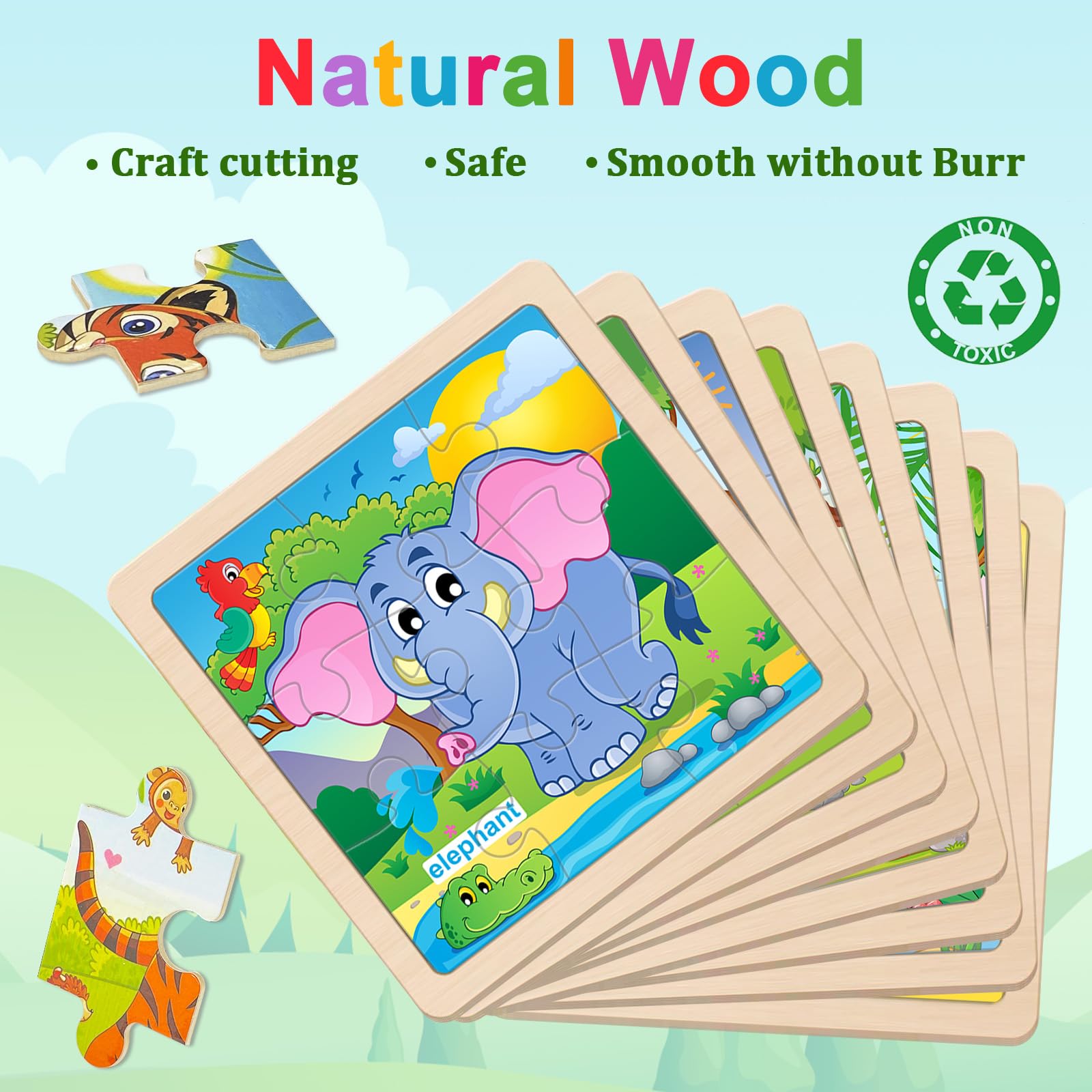 Eight-animal wooden puzzle educational toy