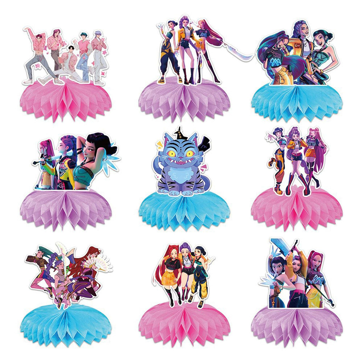 9 Pcs Anime Birthdays Decorations 3D honeycomb table decorations