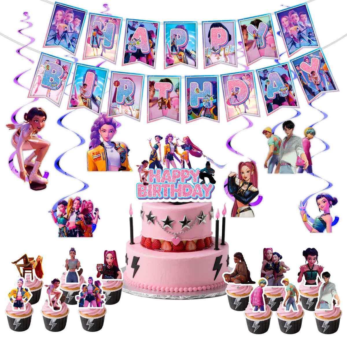 Anime Party Decorations 32-piece set banner and toppers