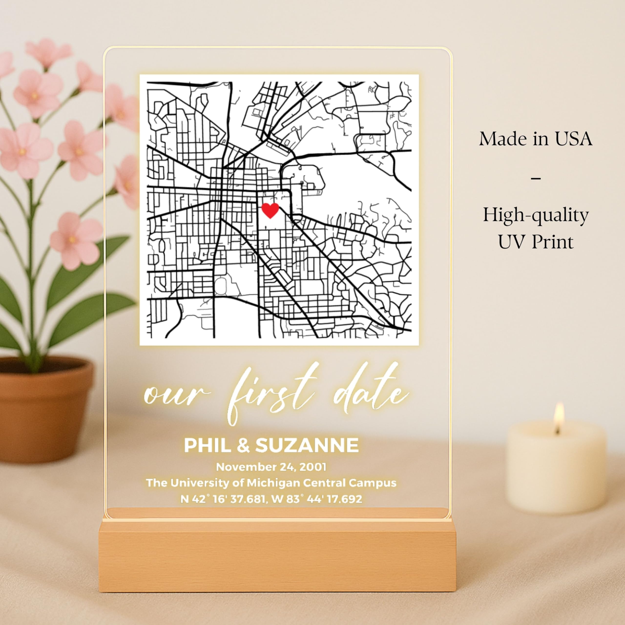 Personalized map sign for couples decor