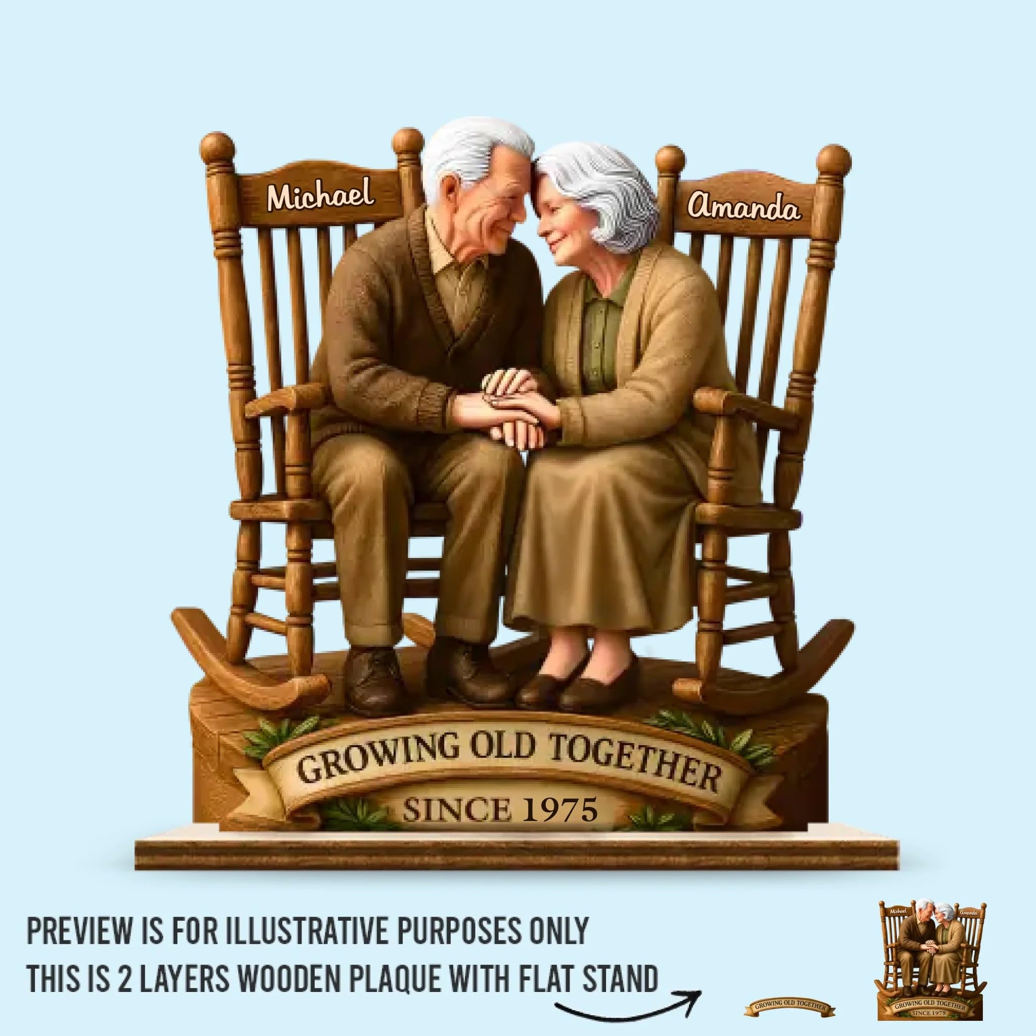 Custom standing wooden plaque for growing old together
