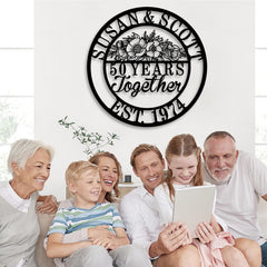 Anniversary metal gift wall sign suitable for weddings and anniversaries