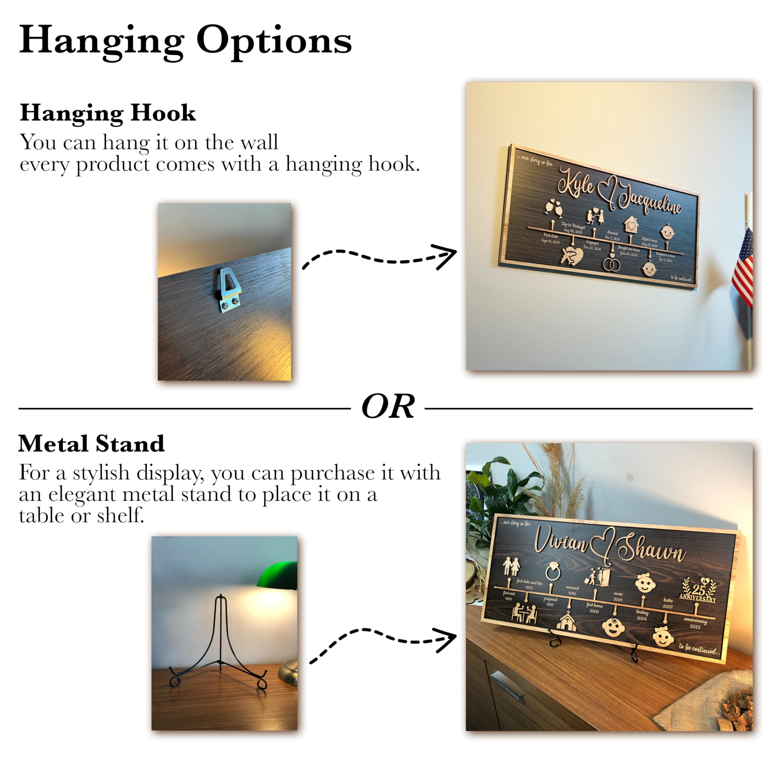 Durable wooden timeline sign home decor