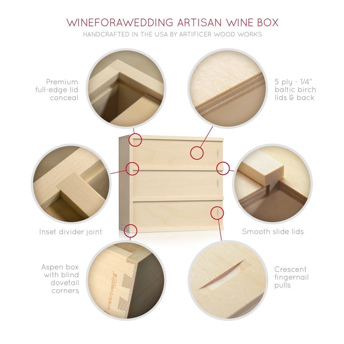 Three-compartment wine box for engagements and anniversaries