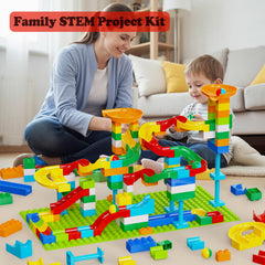 128 piece STEM toy marble run compatible with similar size blocks