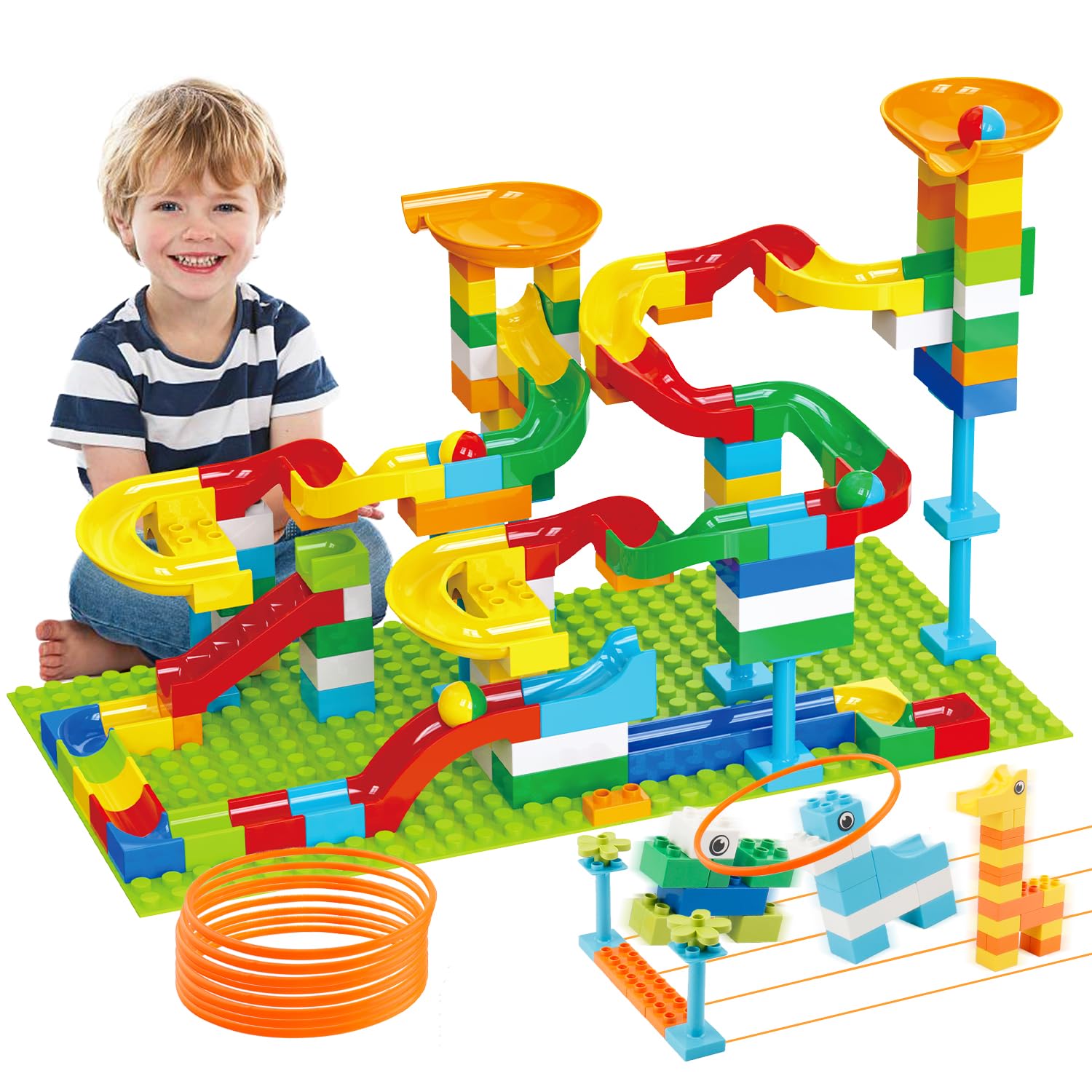 Anpcso Marble Run Building Blocks 128 PCS set with colorful blocks