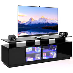 ansefe 70 Inch Black TV Stand living room with LED ambient lights