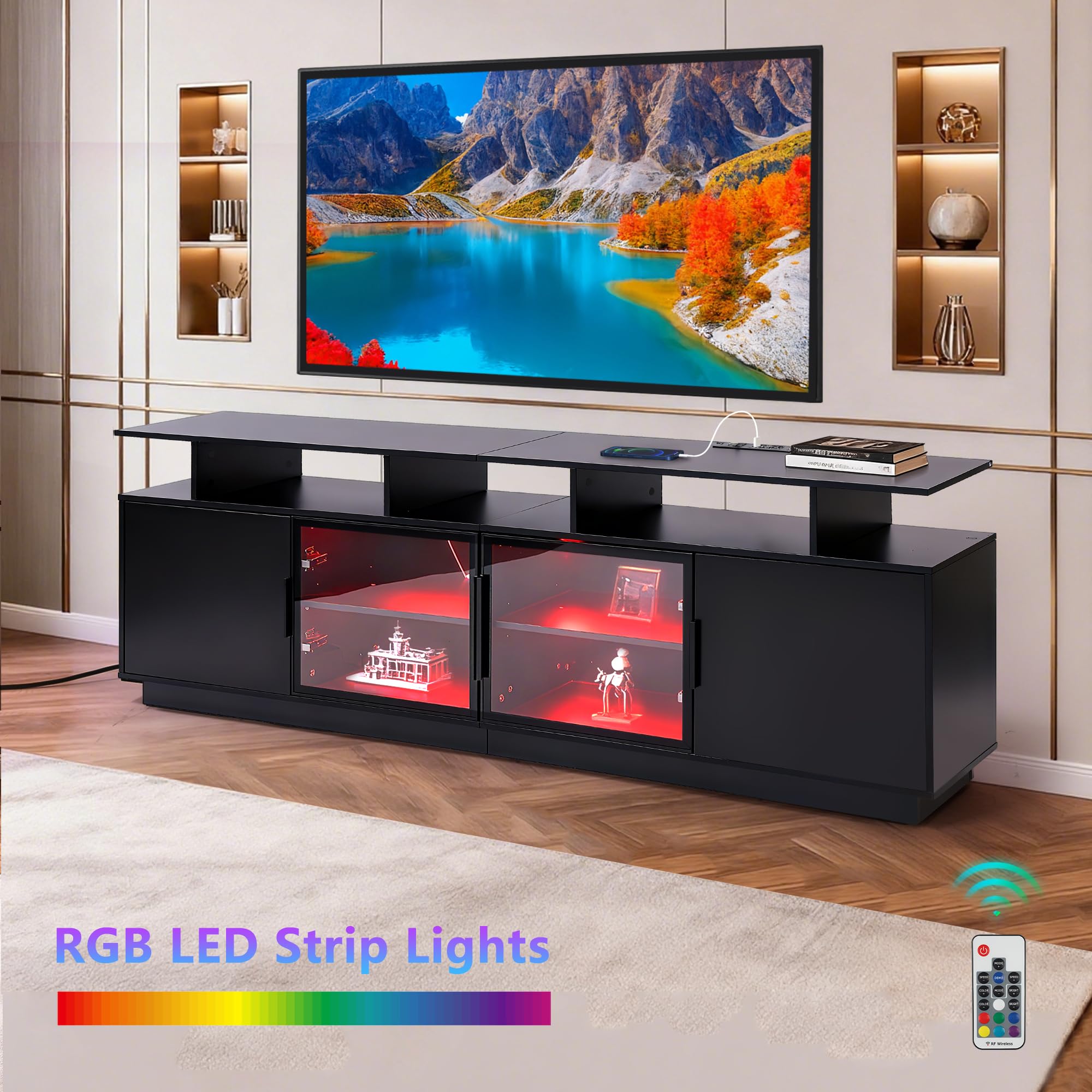 ansefe LED entertainment center with top USB charging port