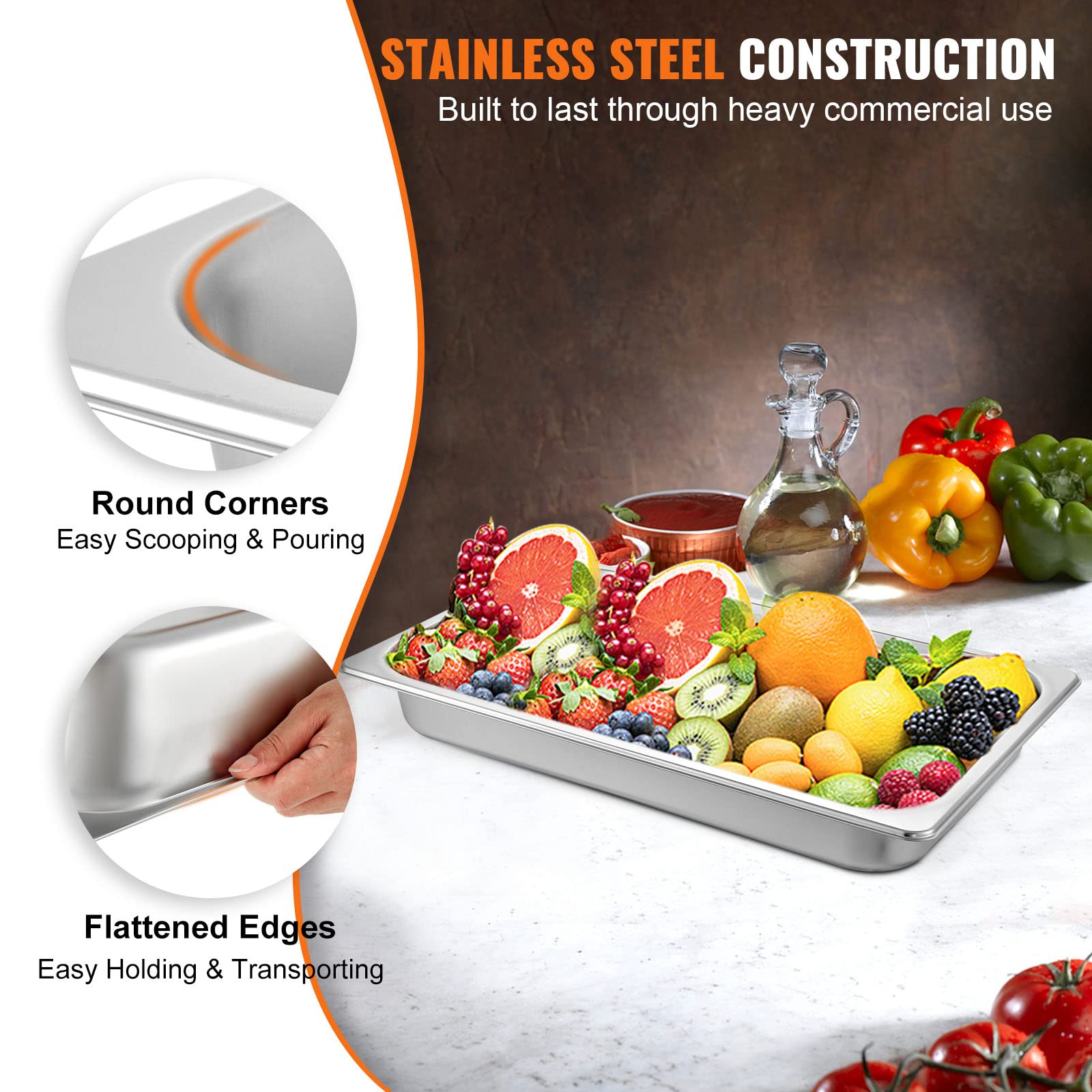 Anti-jam stainless hotel pans for steam tables