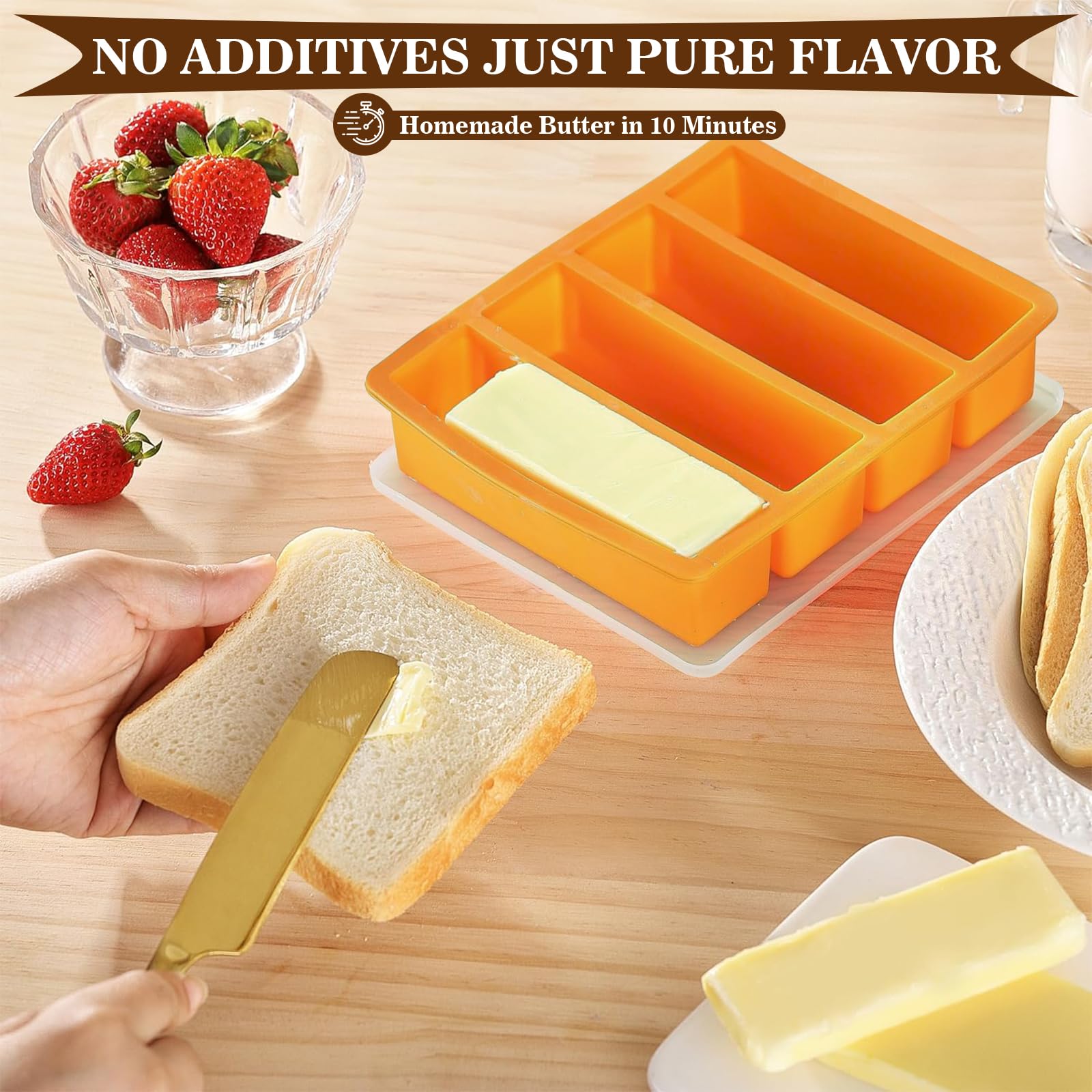 Two beechwood butter paddles and silicone spatula included