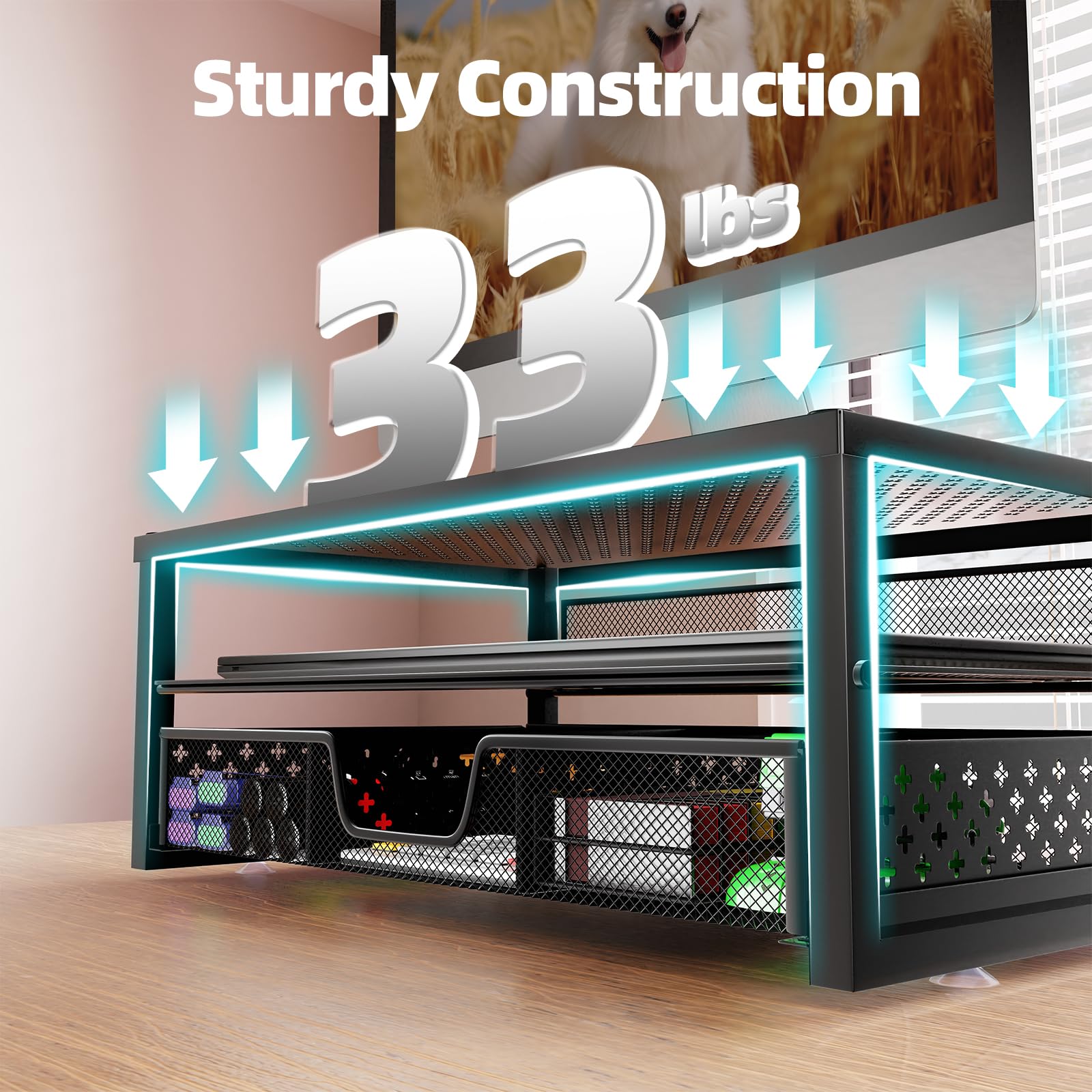 Anti-slip suction cups on monitor stand base