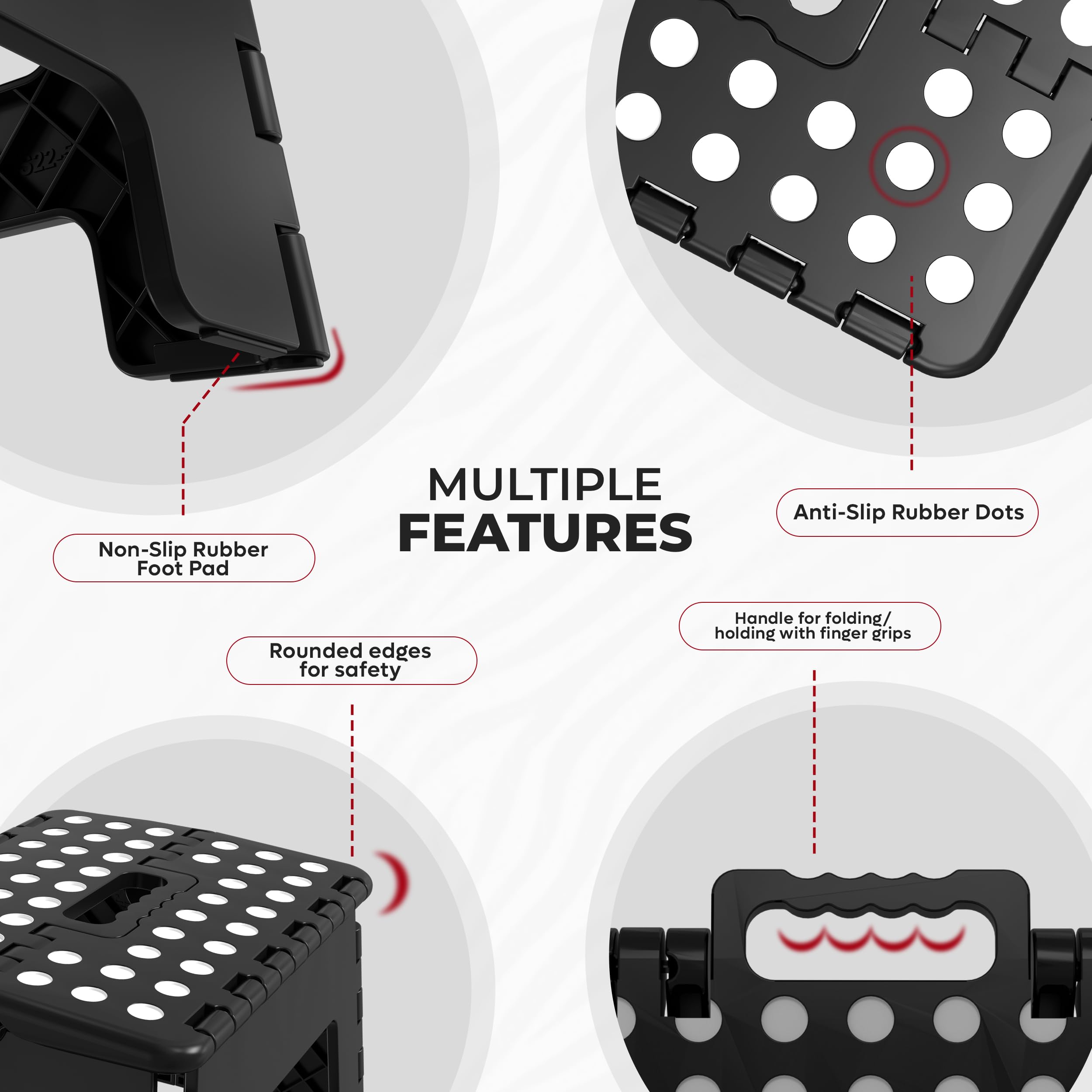 Textured non-slip surface with rubber grip dots on stool