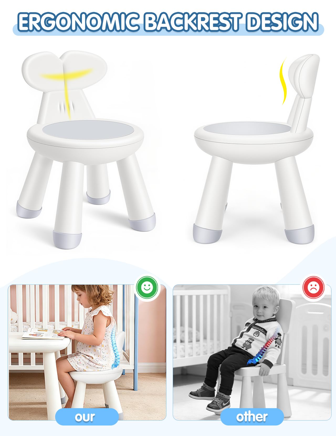 Anti-slip toddler chair with silicone pads for safety on wet floors