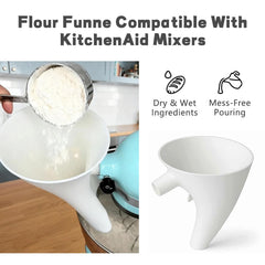 Anti-splash funnel accessory for tilt-head stand mixer