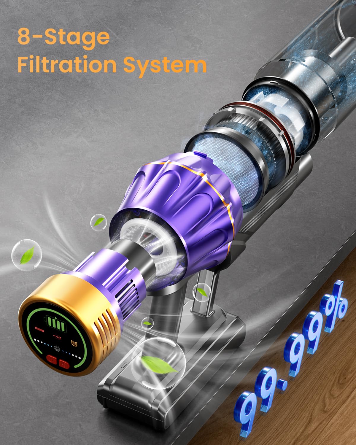 Telescopic wand adjustable height on cordless vacuum