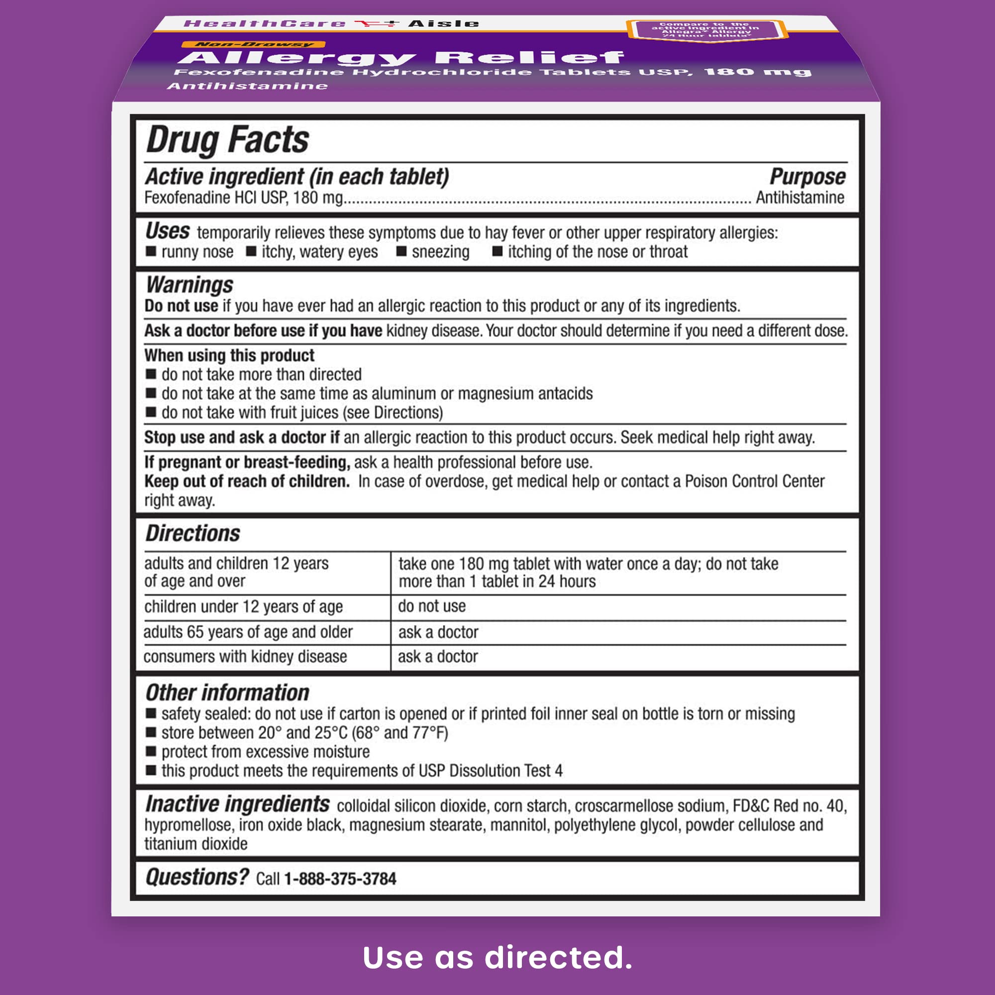 Antihistamine 180 mg fexofenadine HealthCareAisle
