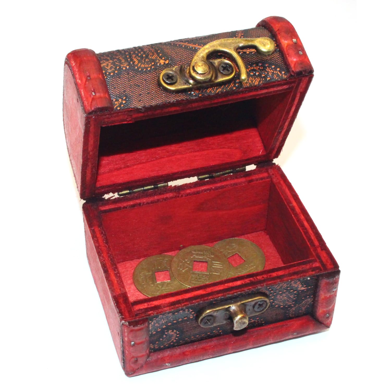 Antique Chinese Wooden Treasure Box on display