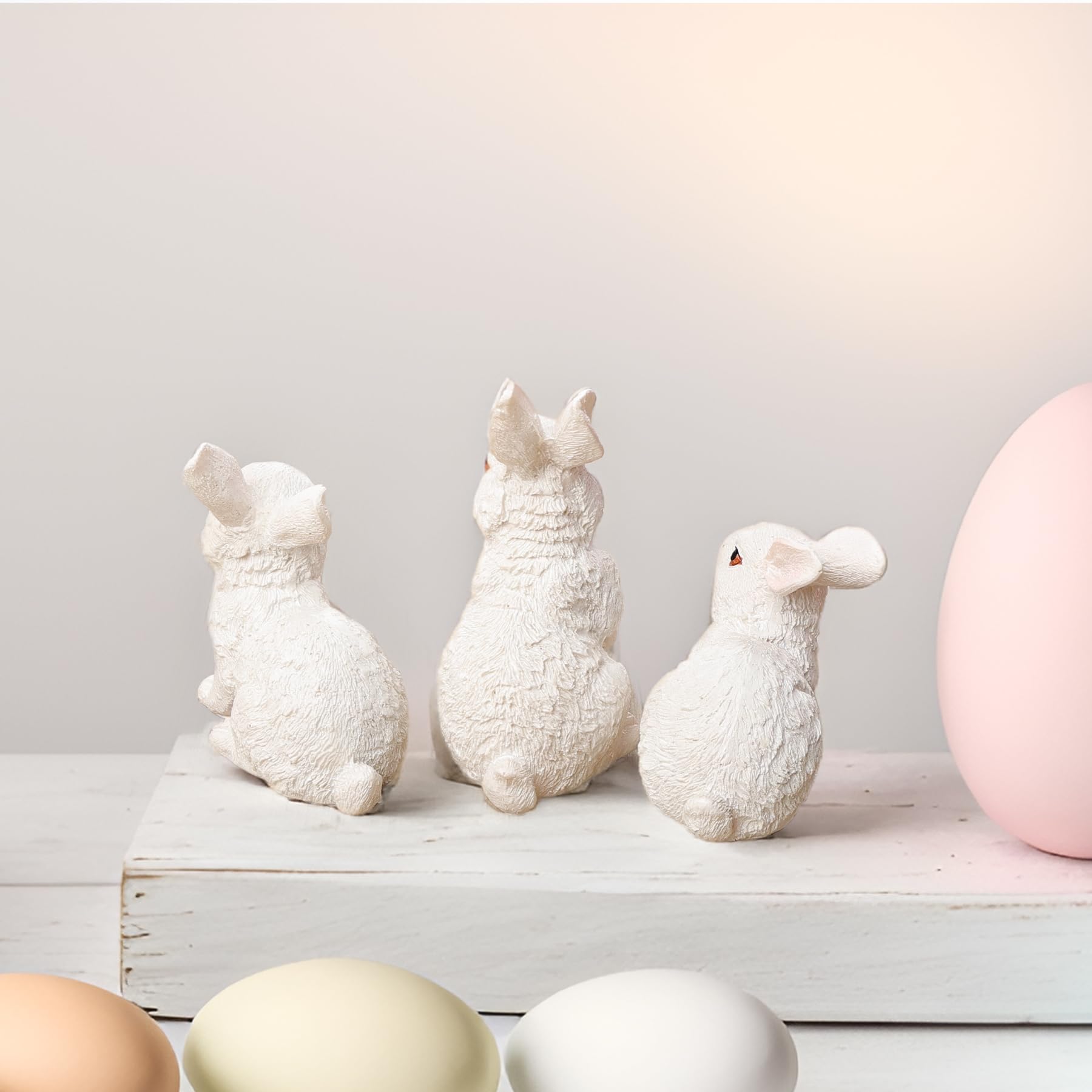 Bunny figurines decorative Easter decor for table mantel shelf balcony garden