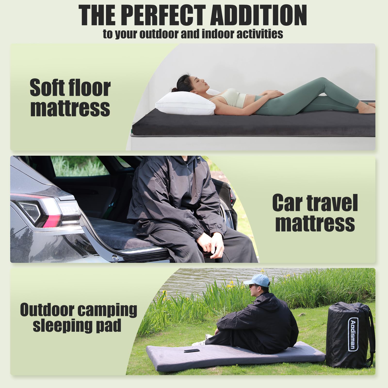 Gray Aodisman sleeping pad suitable for car tent cot floor use