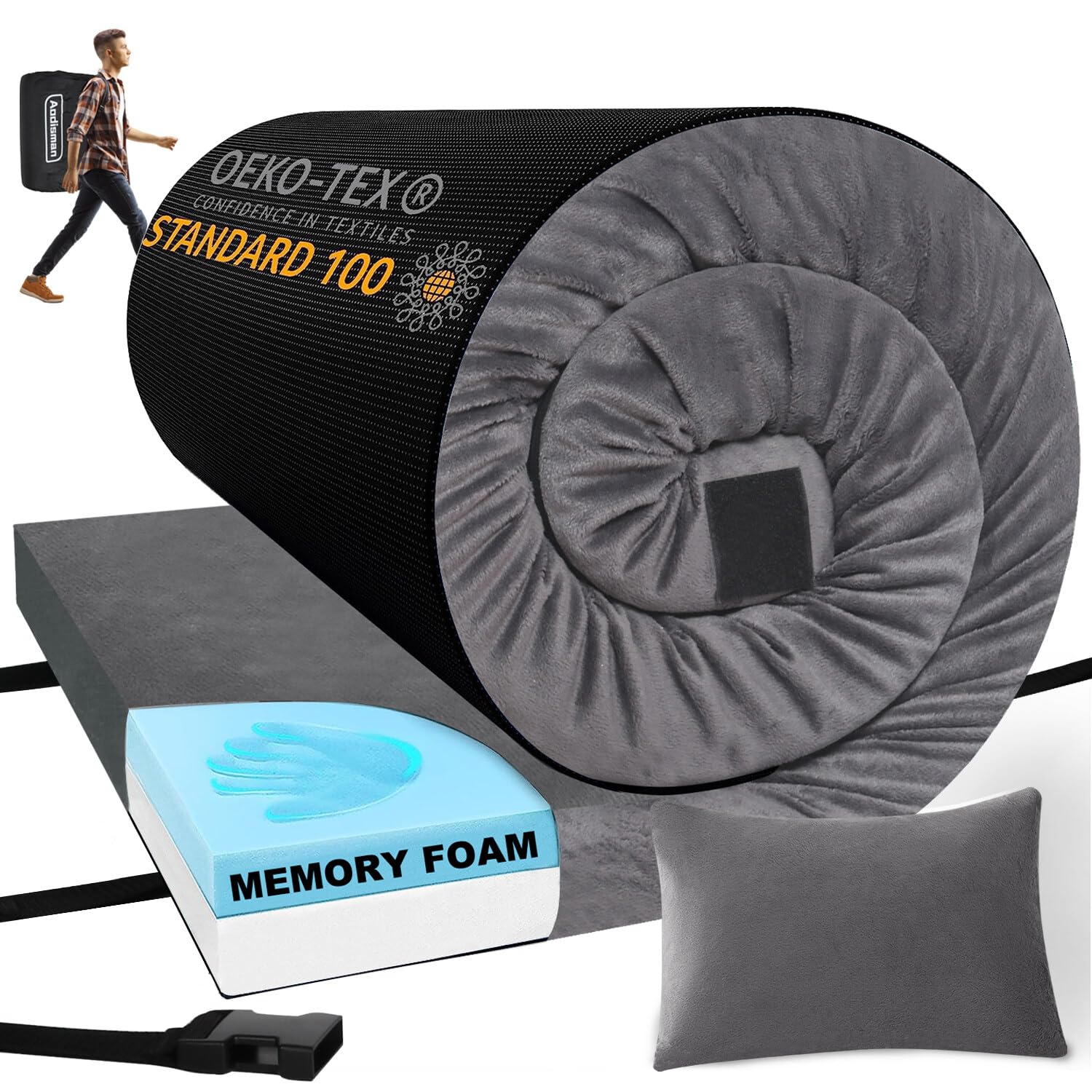 Aodisman memory foam camping mattress sleeping pad gray product image