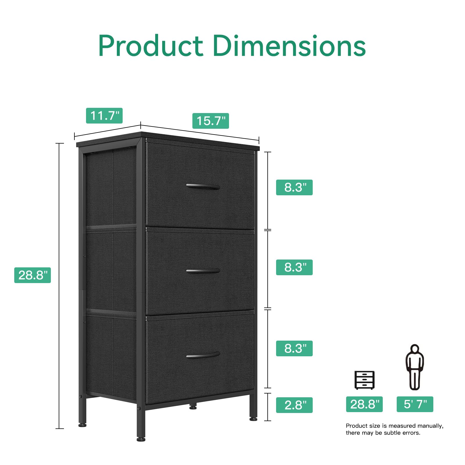 Black AODK Dresser with wooden top and metal frame