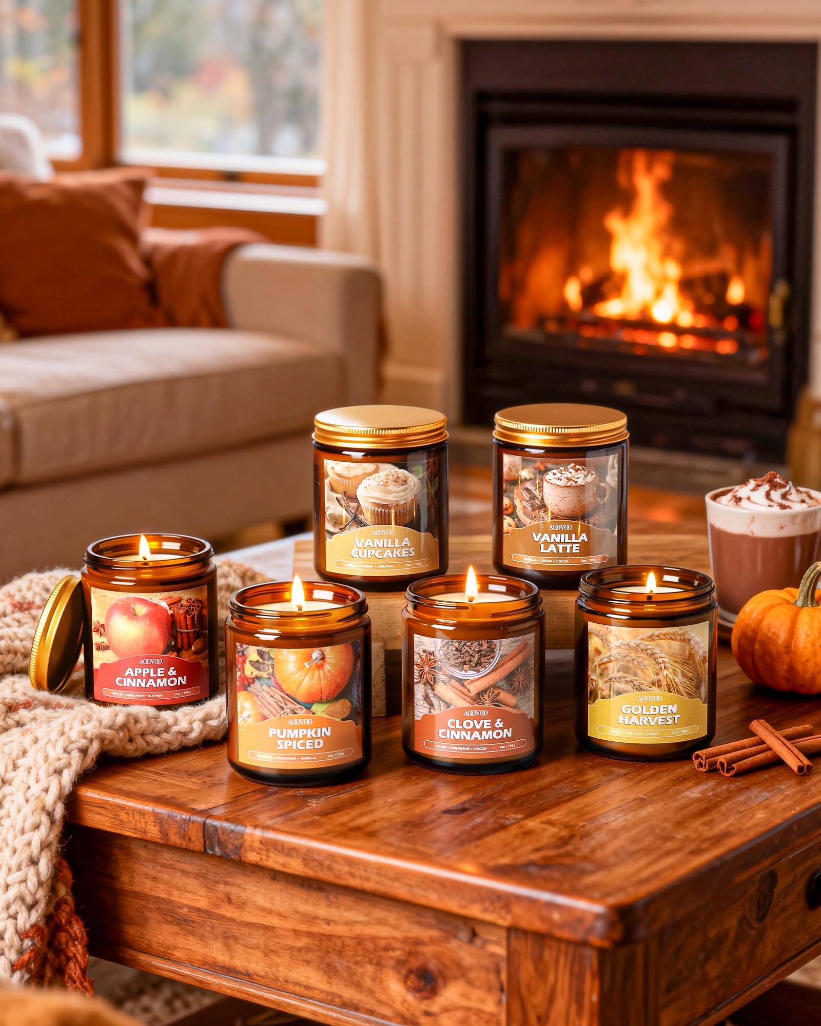 Six 7 oz soy wax candles in AOOVOO set