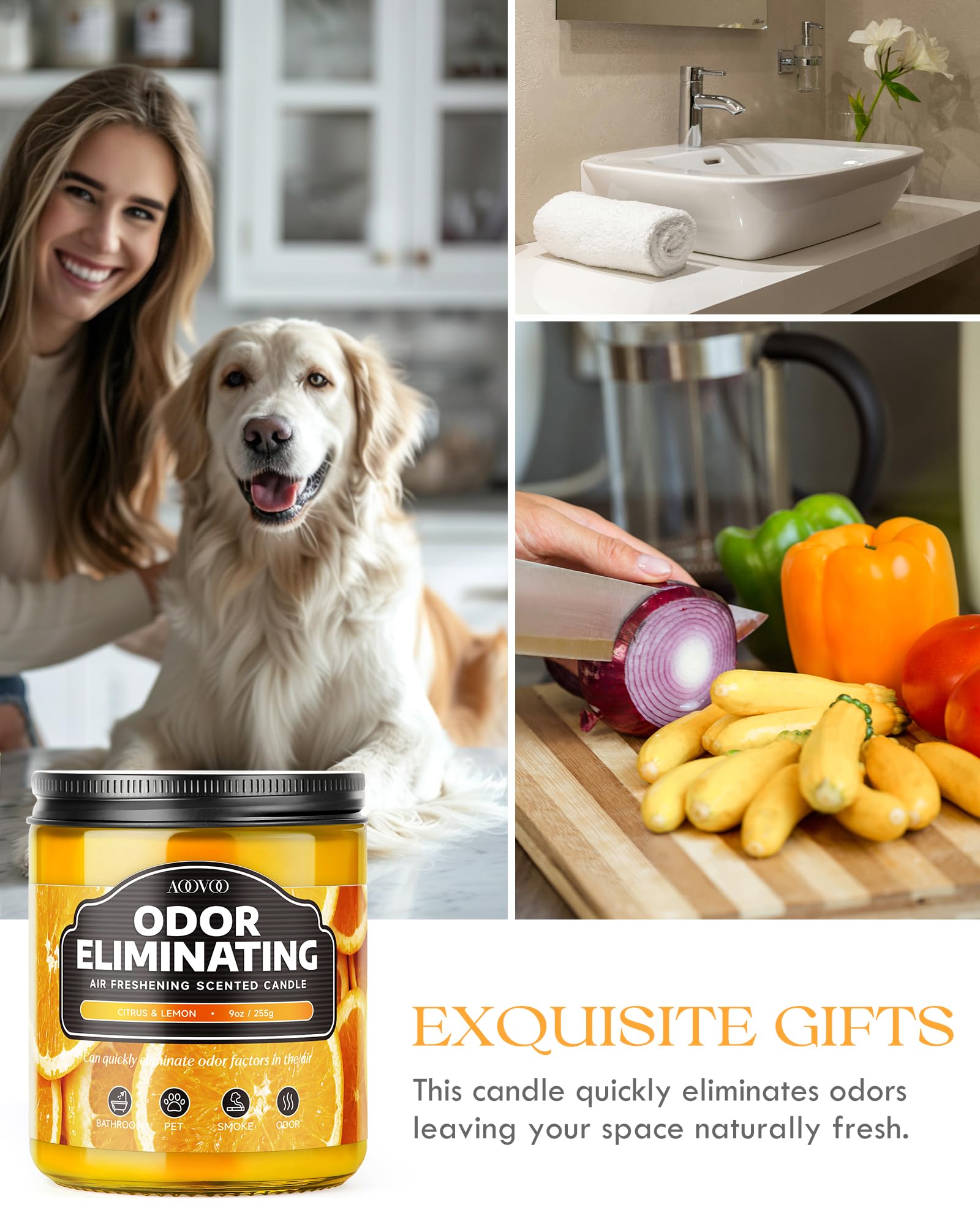 Pet smoke kitchen odors deodorized with AOOVOO candle