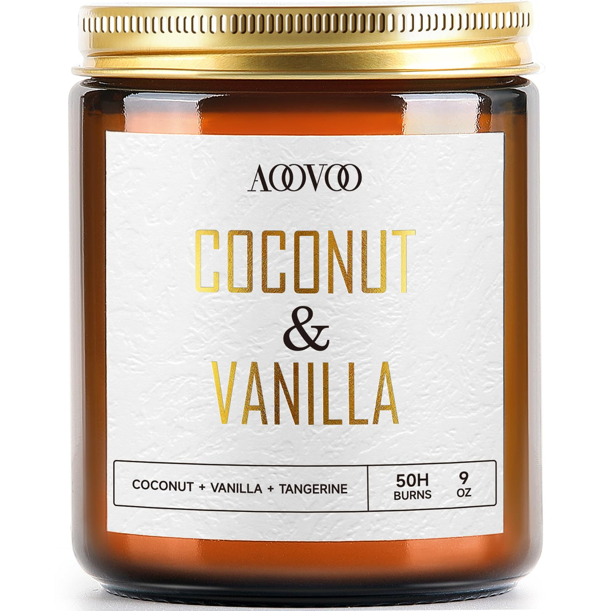 AOOVOO coconut vanilla 9oz candle in clear jar