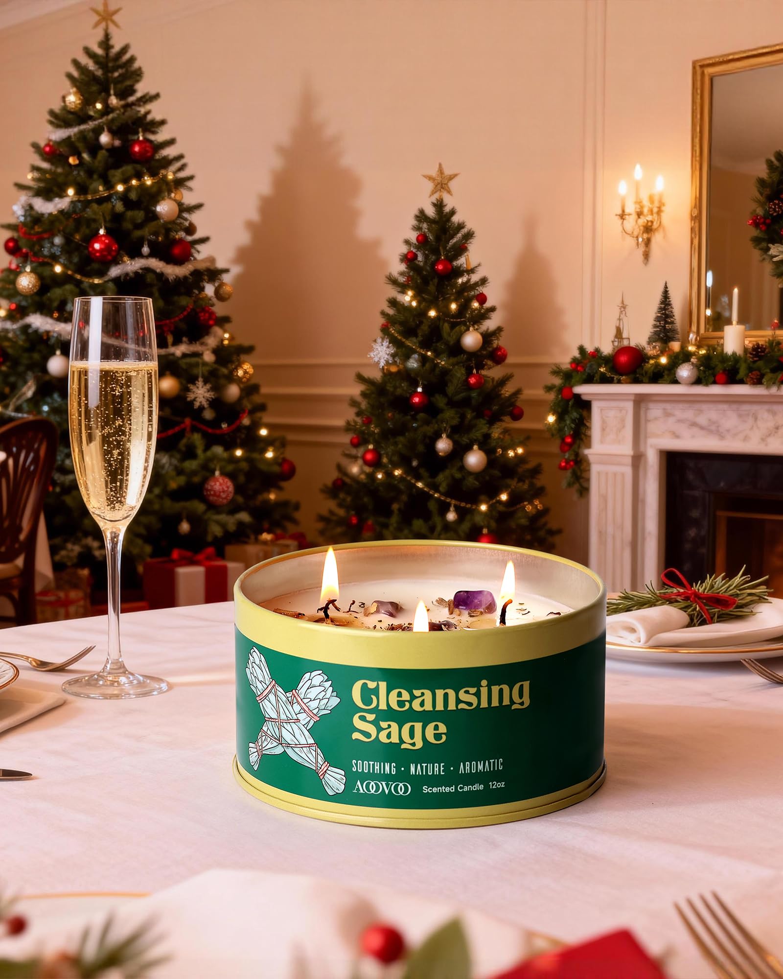 Aromatherapy candle for meditation AOOVOO sage cleansing