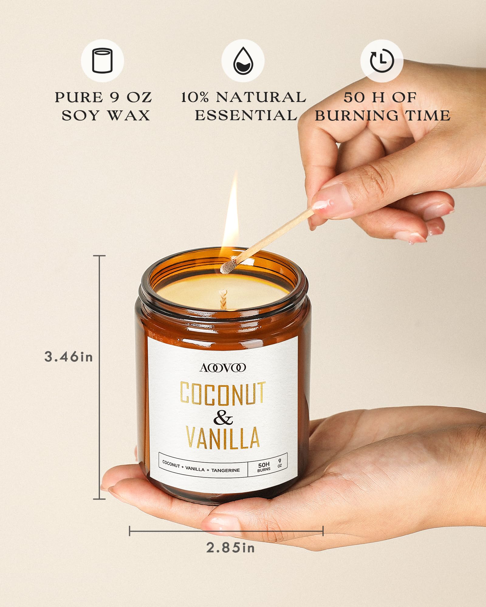 AOOVOO 100% soy wax candle 9oz burn time up to 50 hours