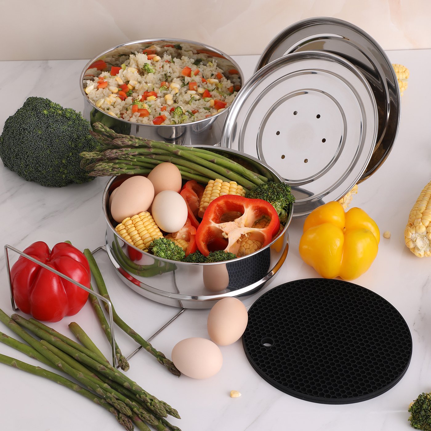 Aozita 18/8 stainless steel steamer insert with solid handle