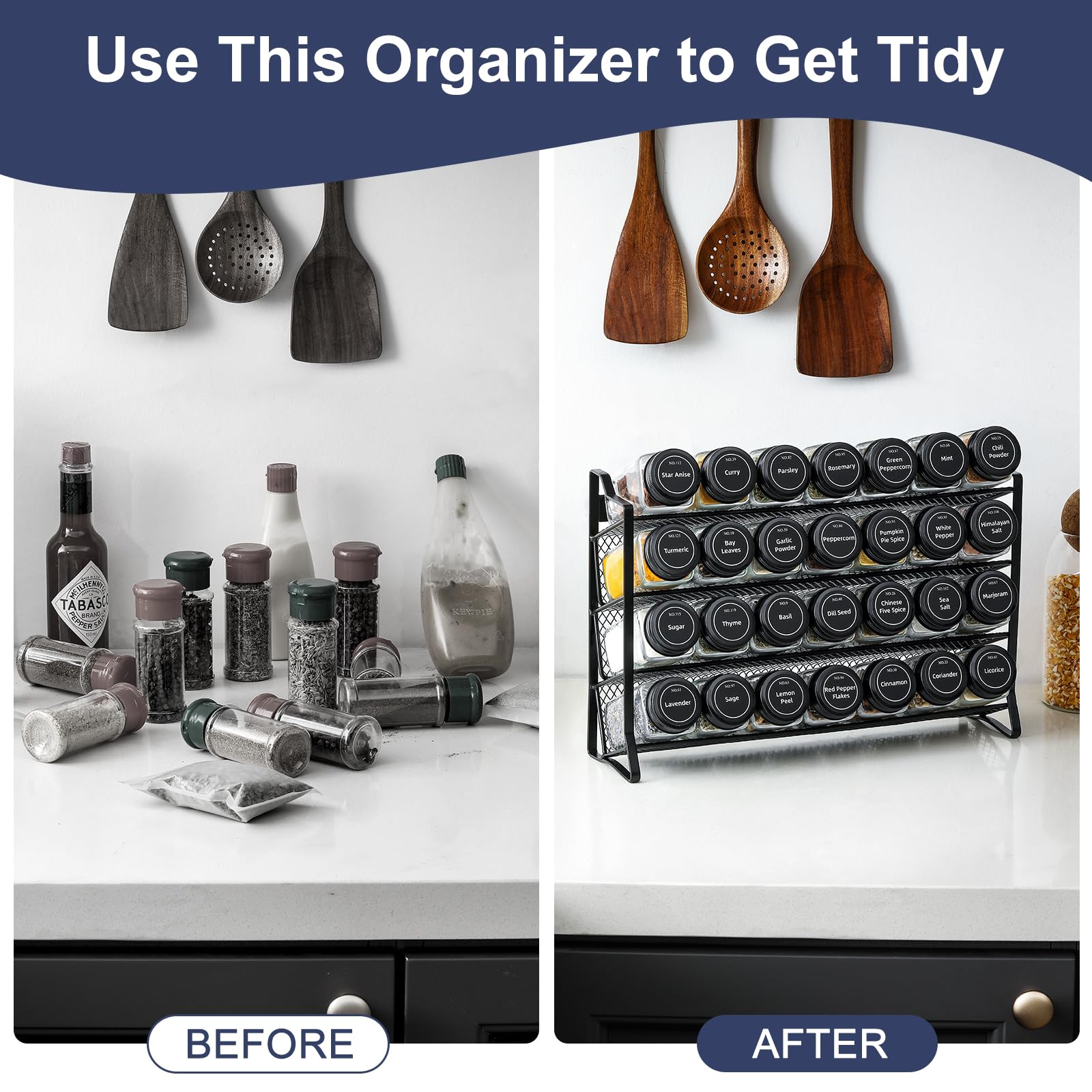 Airtight outer lids protect spices from moisture and dust
