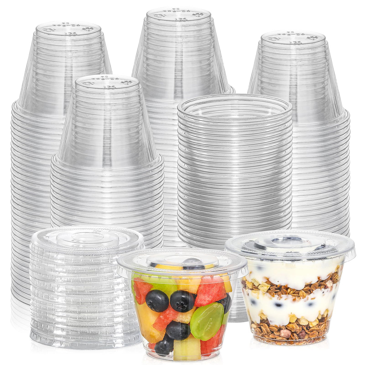 AOZITA 9 oz clear plastic cup with flat lid no hole product photo