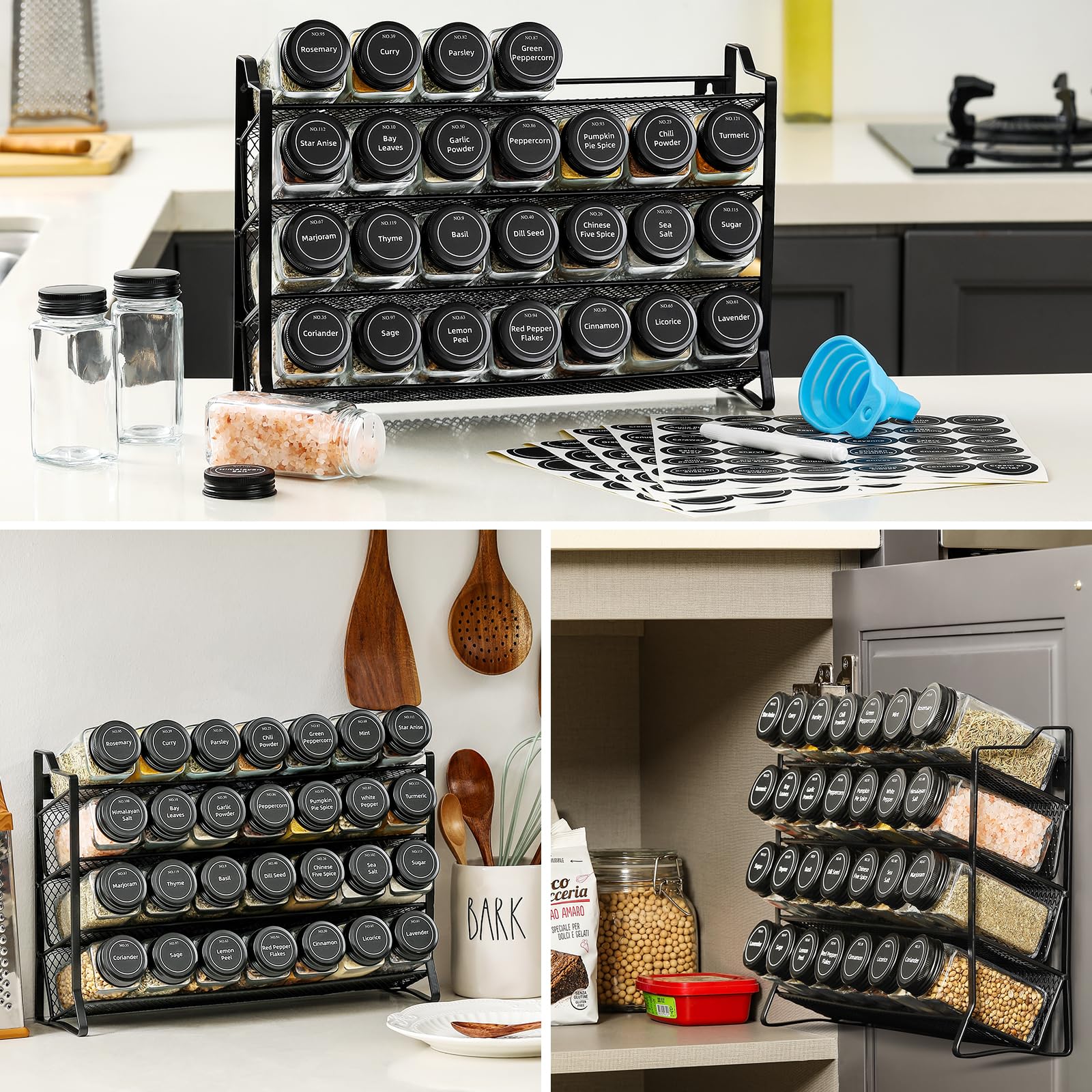 Compact space-saving spice storage for countertop or cabinet