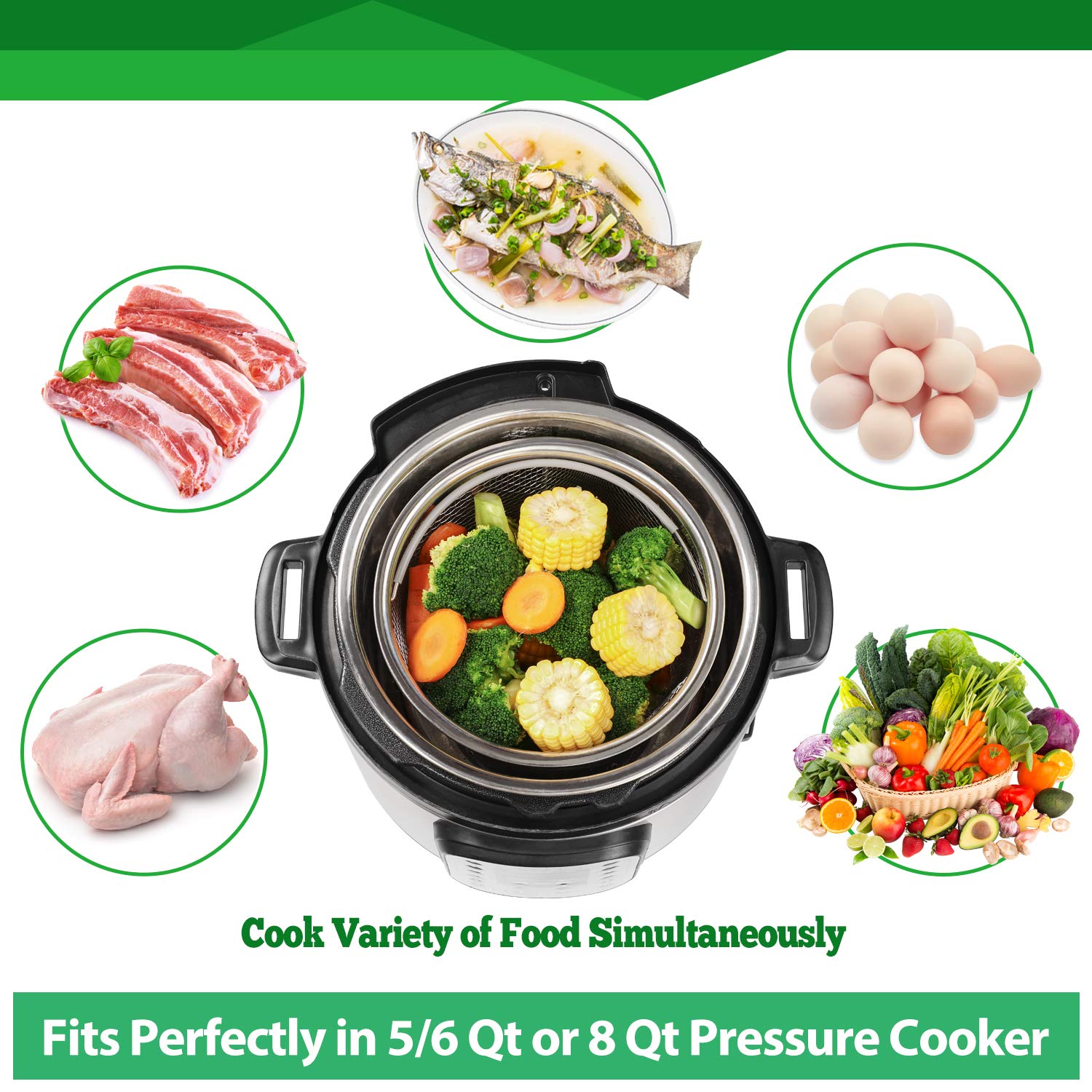 18-8 stainless steel steamer basket with silicone handles