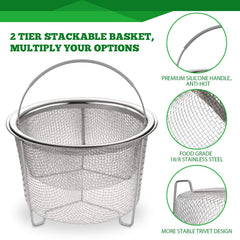 AOZITA steamer basket Instant Pot 8 qt two-tier stainless steel mesh