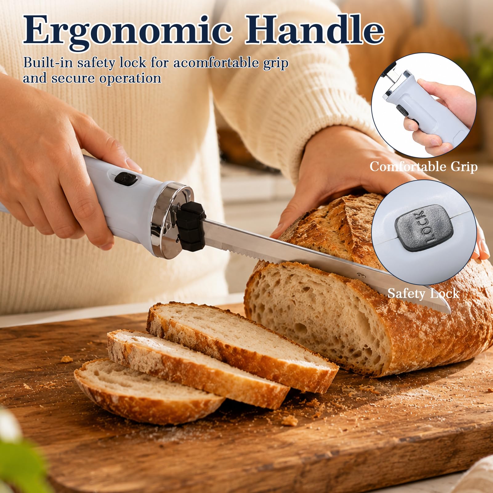 Ergonomic non-slip handle with built-in safety lock