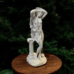Greek Goddess statue with hand painted antique finish close up