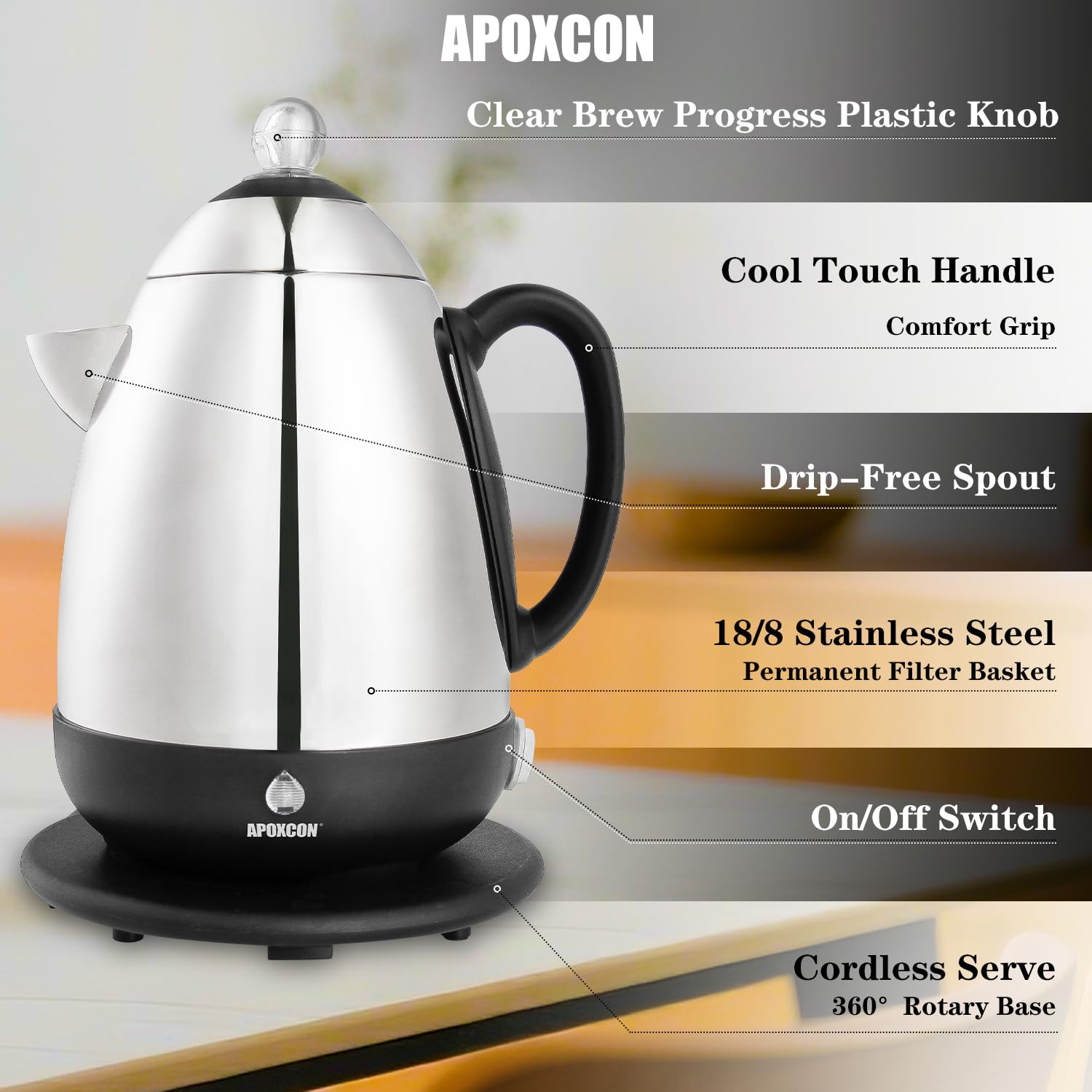 Cordless serving design with detachable base and indicator light
