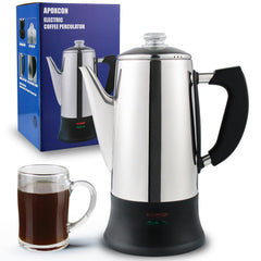 APOXCON electric coffee percolator 12 cup with stainless steel interior and glass knob