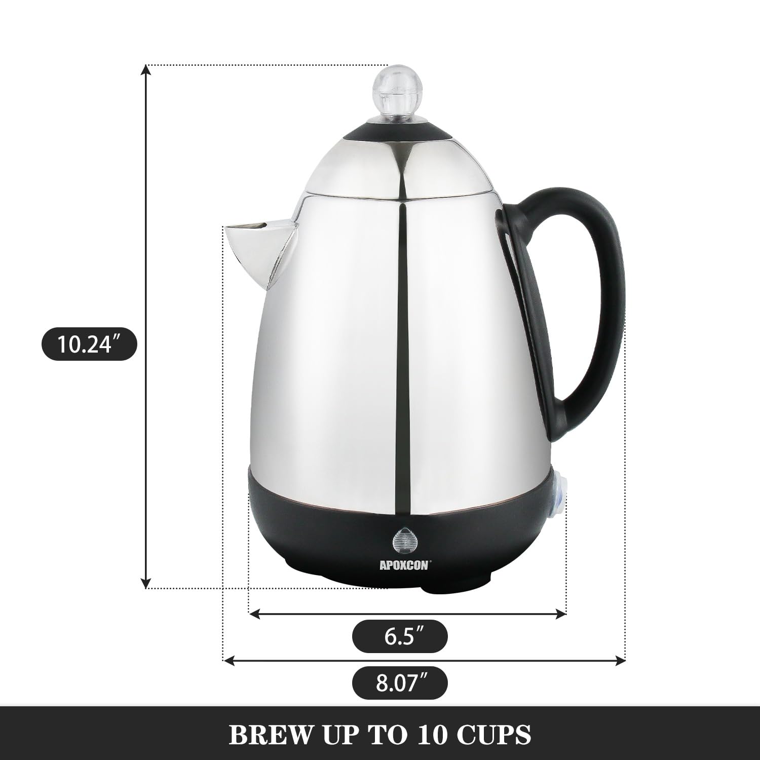 10 cup capacity percolator with clear brew progress knob