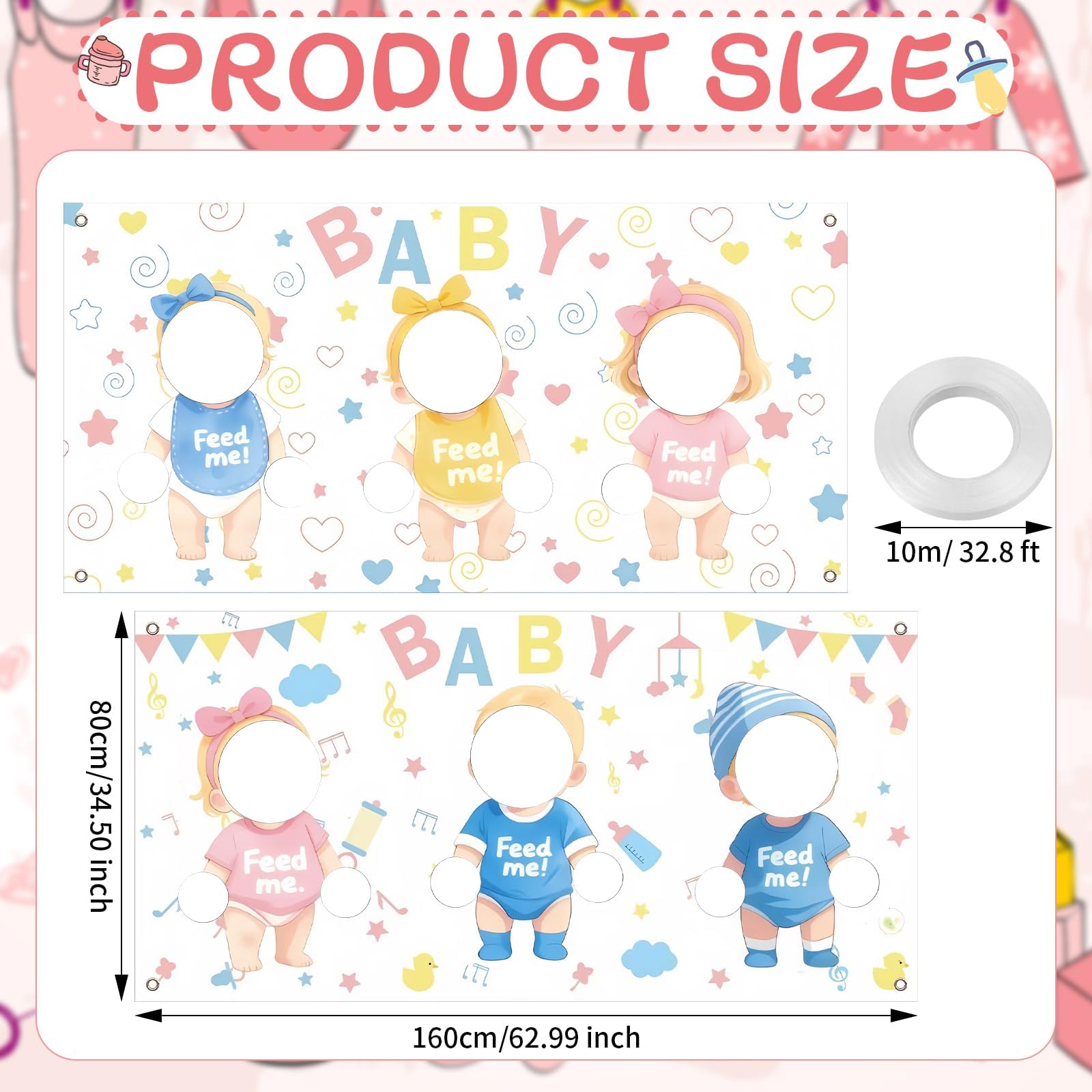 80 x 160 cm baby shower backdrop in yellow pink blue