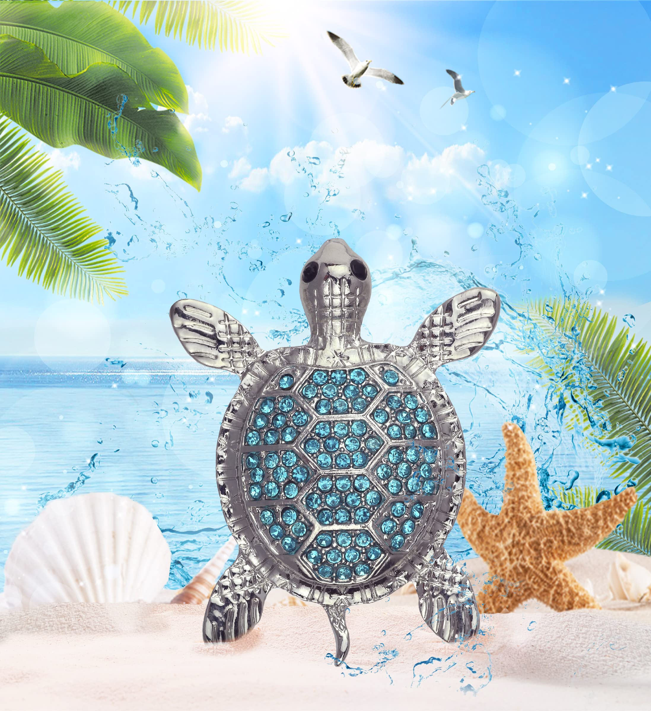 3D sea turtle design with blue rhinestones Aqua 79 fridge magnet